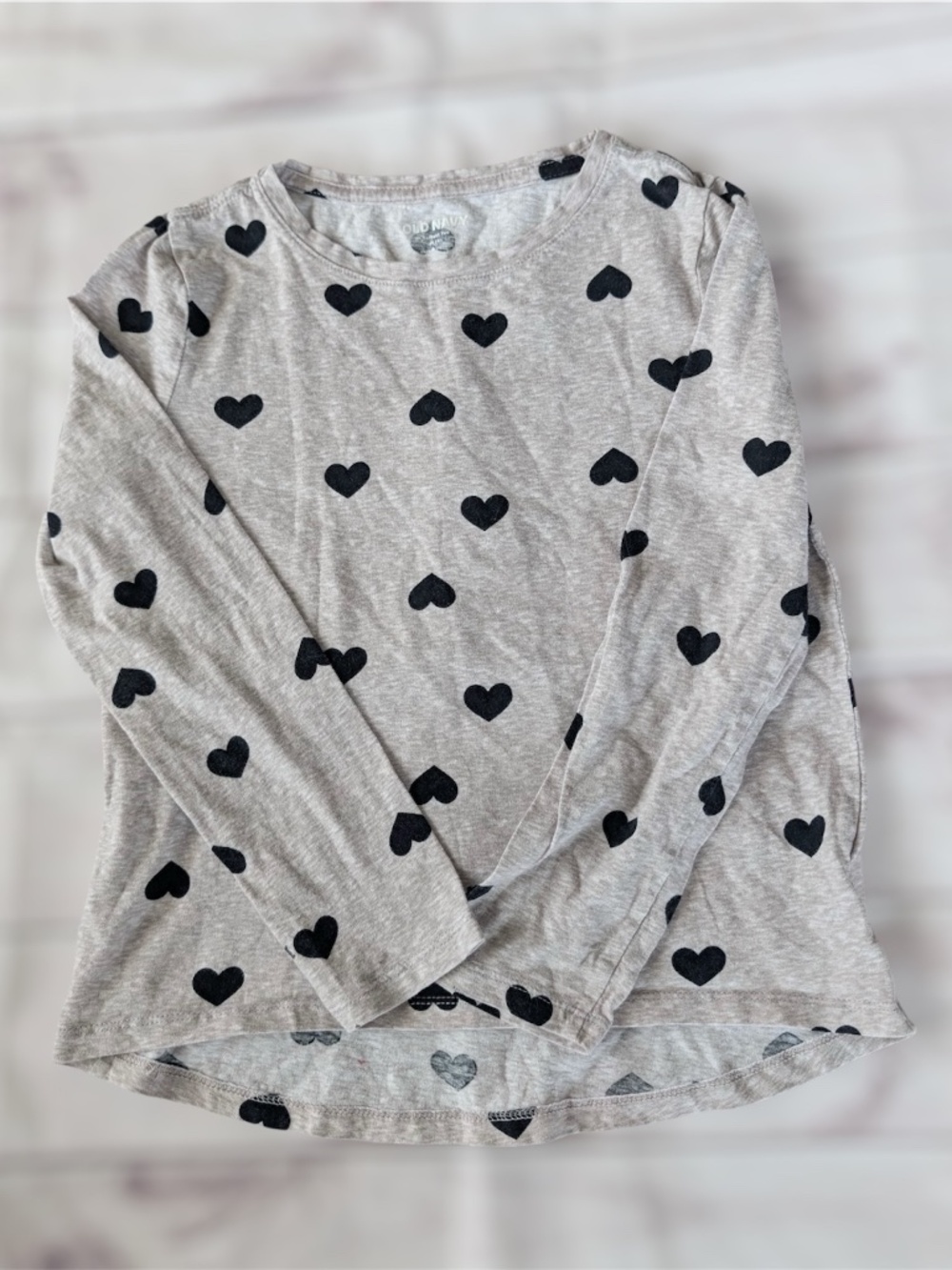 Old Navy Girl Size Medium (8) Heart Polka Dot Grey Long Sleeve T-Shirt Cotton